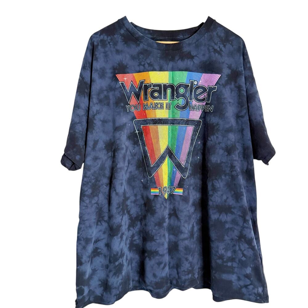 Wrangler Navy Tie Dye Rainbow Graphic Logo Oversized Short Sleeve T-Shirt XL